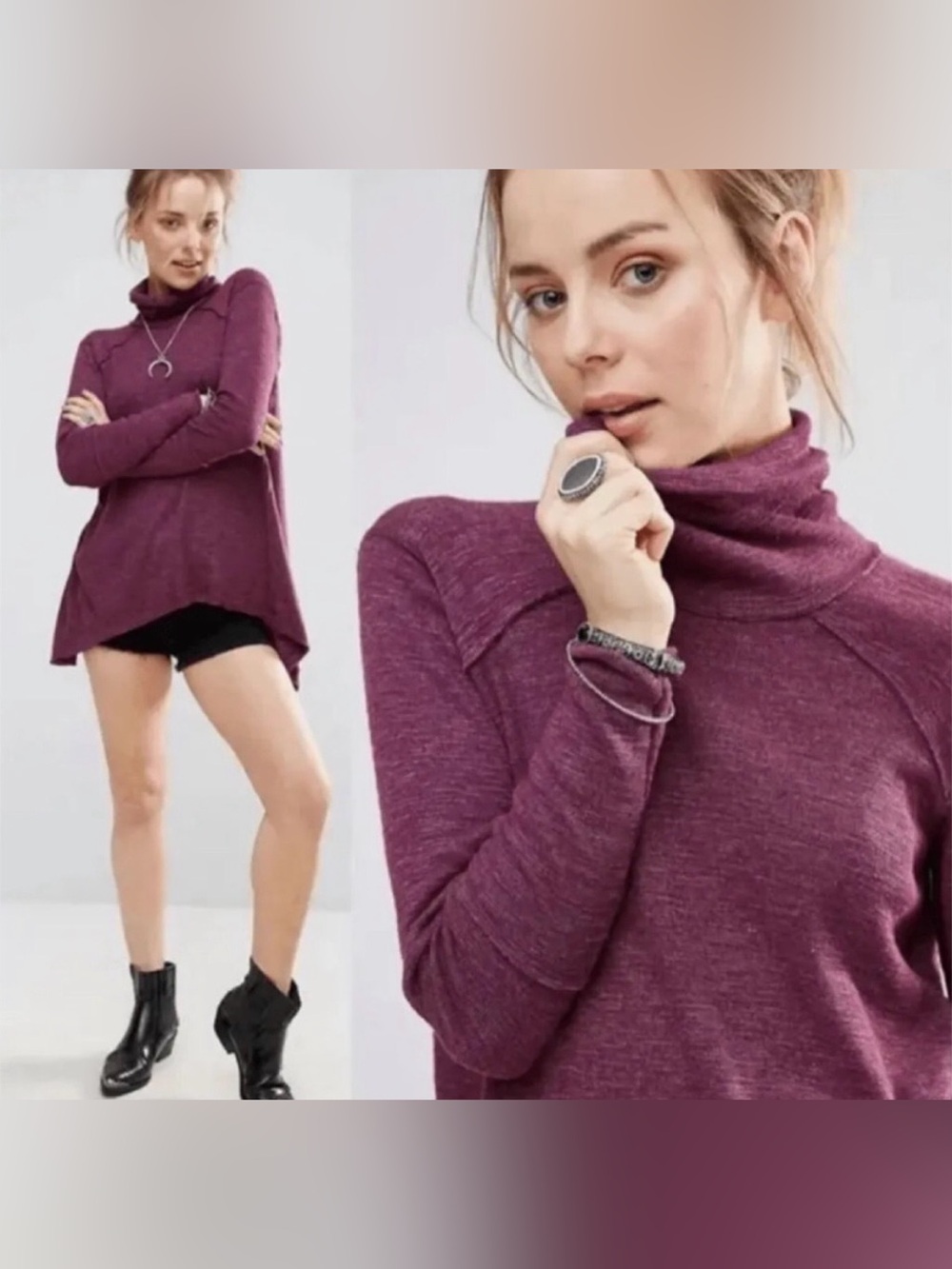 We The Free FP Thermal Waffle Knit Cowl Neck Long Sleeve Top Small